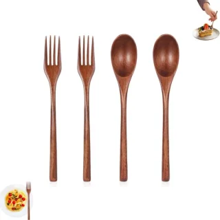 Houten bestekset 4-delig – 2 vorken en 2 lepels