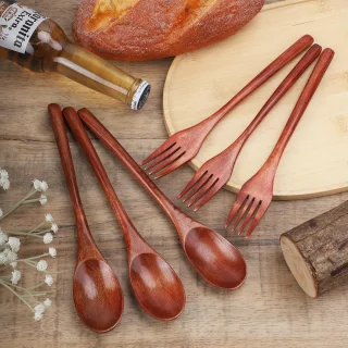Houten bestekset 6-delig - lepels en vorken
