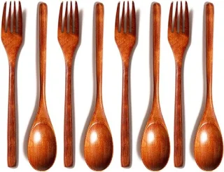 Houten bestekset 8-delig (lepels en vorken)