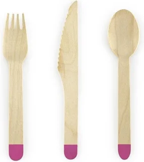 Houten bestekset Roze 18-delig