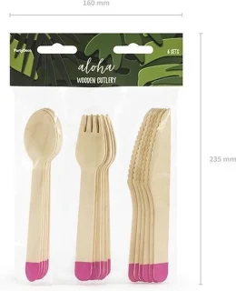 Houten bestekset Roze 18-delig