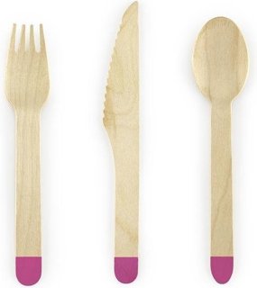 Vrolijk, duurzaam én functioneel: Houten bestekset Roze 18-delig