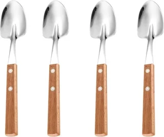 Houten dinerschopset 4-delig met roestvrijstalen lepels