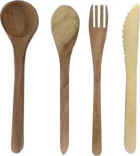 Houten eetbestek set vork, mes en lepels