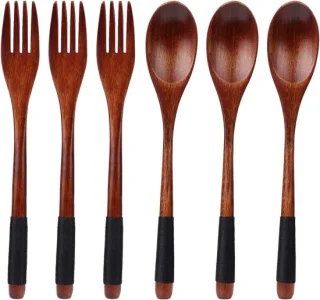 Houten lepel en vork bestekset, 6-delig