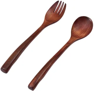 Houten saladebestekset, 2-delig, gepolijst