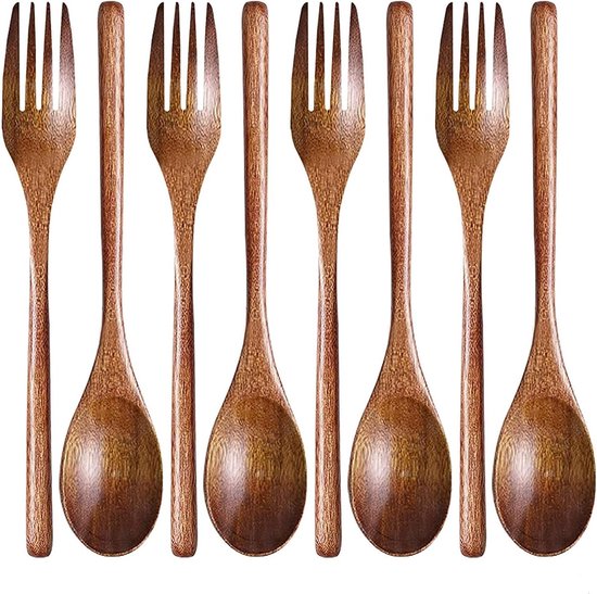 Houten Soeplepels en Vorken Set 6-delig Japanse Stijl