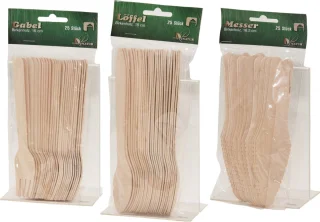 Houten wegwerp bestek 150-delig berkenhout messen vorken lepels 16 cm