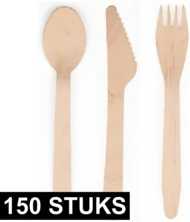 Houten Wegwerp Bestek Set 150-delig
