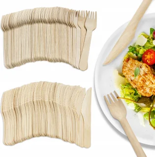 Houten Wegwerp Bestek Set 400-delig met Borden en Lime Servetten