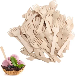 Houten wegwerpbestek 300 stuks - 10 cm cakevorken en lepels