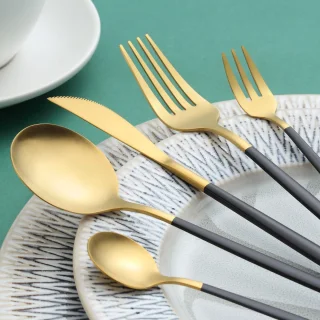 Ibenzoa Elegante 30-delige Bestekset Zwart Goud Mat