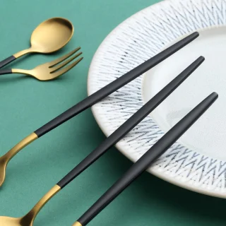 Ibenzoa Elegante 30-delige Bestekset Zwart Goud Mat