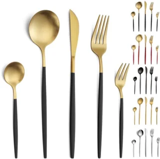 Ibenzoa Elegante 30-delige Bestekset Zwart Goud Mat