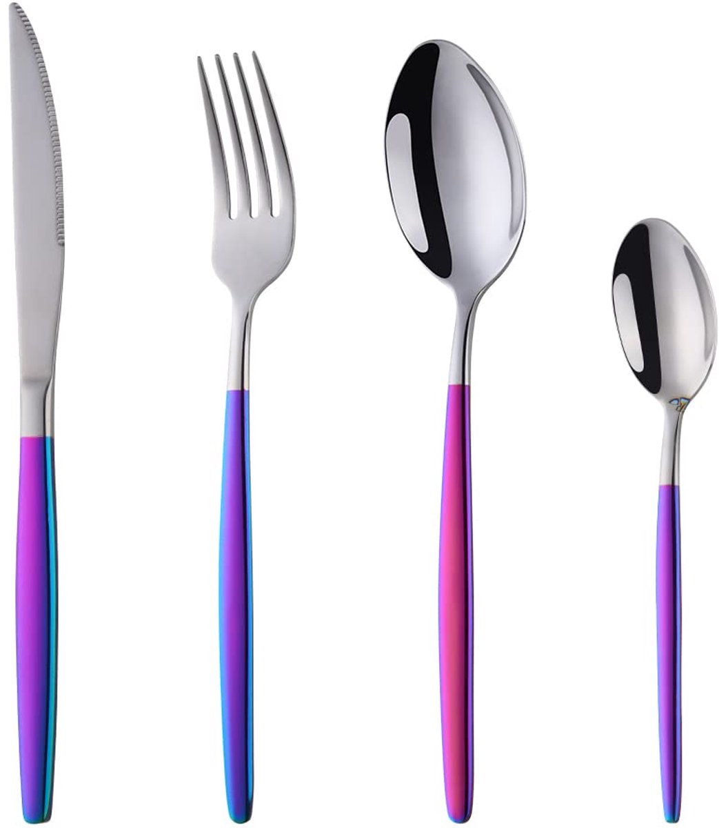 De Ibenzoa® Regenboog 4-delige Bestekset RVS in één oogopslag