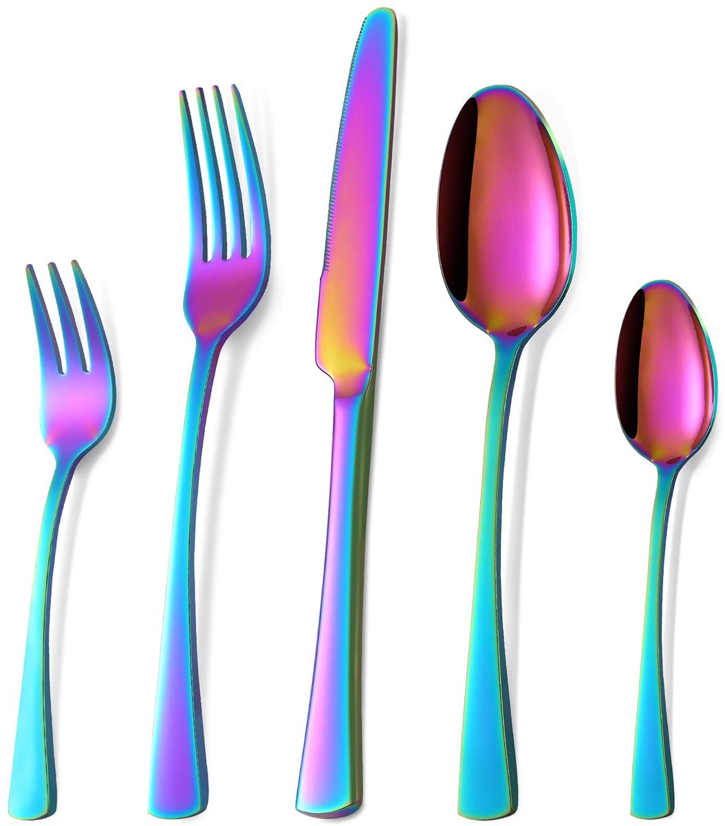De Ibenzoa® Regenboogkleurige Roestvrijstalen Bestekset 30-delig voor 6 Personen in één oogopslag