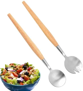 Ibenzoa® Saladebestek Set 2-delig RVS met Houten Handgrepen