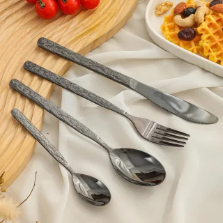 Ibenzoa® Zwarte Bestekset 6 Personen Roestvrij Staal