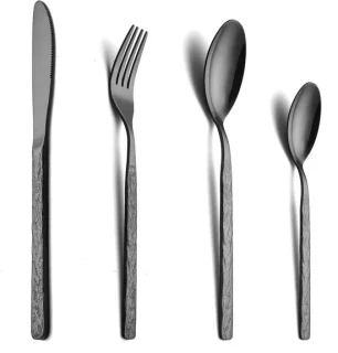 Ibenzoa® Zwarte Bestekset 6 Personen Roestvrij Staal