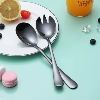 Ibenzoa® Zwarte Saladeserverset Roestvrij Staal Titanium Coating