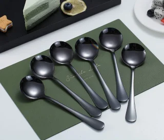 Ibenzoa Zwarte Soeplepelset Titanium 6 stuks