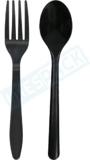 IMES Bestek Set 100 Lepels & 100 Vorken Zwart 18 cm Reusable