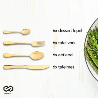 Infinity Goods Bestekset 24-Delig Goud RVS 6 Personen