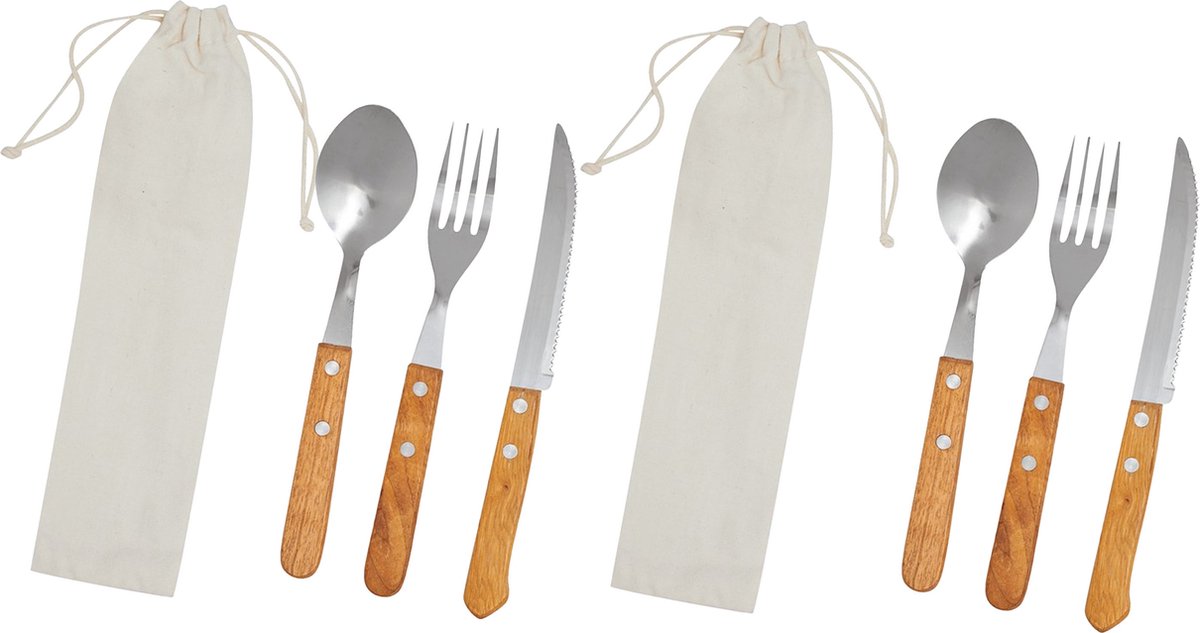 Inspirion Bestekset 6-delig RVS met houten handvat