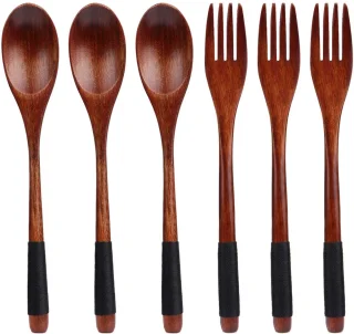 Japanse houten lepels en vorken set 6-delig