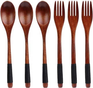 Japanse houten lepels en vorken set 6-delig