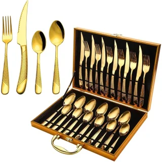 JMZR® Bestekset 24-Delig Goud 6 Personen