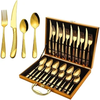 JMZR® Bestekset 24-Delig Goud 6 Personen