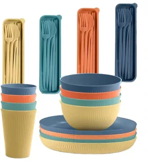Kampeer Servies 40-delig voor 4 Personen Plastic Lichtgewicht