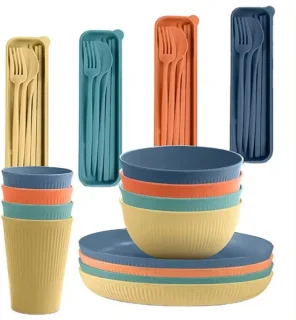 Kampeer Servies 40-delig voor 4 Personen Plastic Lichtgewicht