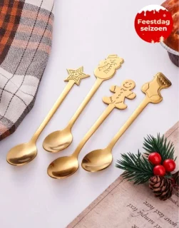 Kerst Bestek Goud Toetjeslepels Kerst Figuren