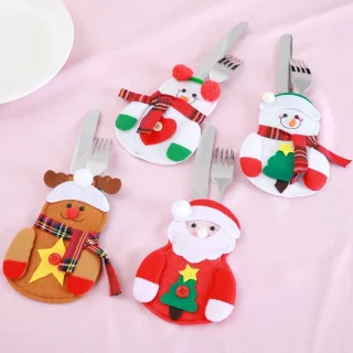 Kerst Bestekhouder Set 4 Stuks - Rendier, Kerstman, Sneeuwpop
