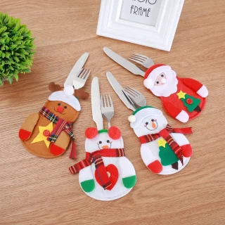 Kerst Bestekhouder Set 4 Stuks - Rendier, Kerstman, Sneeuwpop
