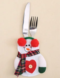 Kerst Bestekhouder Set 4 Stuks - Rendier, Kerstman, Sneeuwpop
