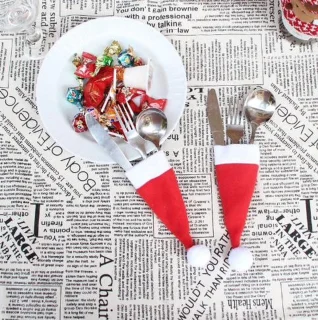 Kerst Servies Mes en Vork Set Kersthoed