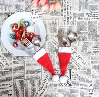 Kerst Servies Mes en Vork Set Kersthoed