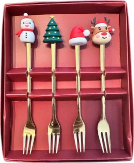 Kerst Vorkjes Set 4-delig Goud - Sneeuwpop, Kerstboom, Rendier, Kerstmuts