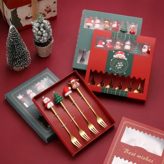 Kerst Vorkjes Set 4-delig Goud - Sneeuwpop, Kerstboom, Rendier, Kerstmuts