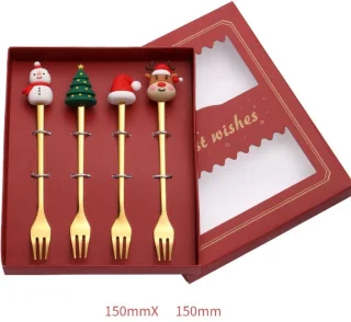 Kerst Vorkjes Set 4-delig Goud - Sneeuwpop, Kerstboom, Rendier, Kerstmuts