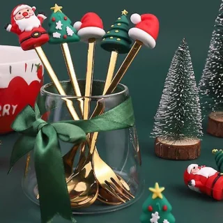 Kerst Vorkjes Set 4-delig Goud - Sneeuwpop, Kerstboom, Rendier, Kerstmuts