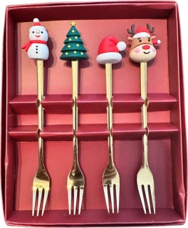 Kerst Vorkjes Set 4-delig Goud - Sneeuwpop, Kerstboom, Rendier, Kerstmuts