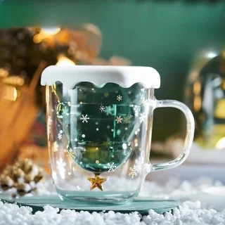 Kerstbestek Goud lepels set met dubbelwandig glas en deksel