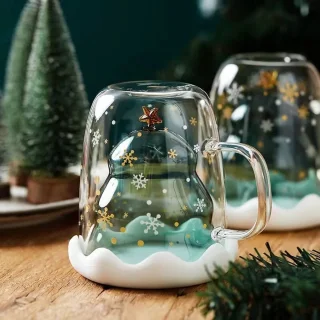Kerstbestek Goud lepels set met dubbelwandig glas en deksel