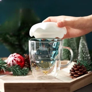 Kerstbestek Goud lepels set met dubbelwandig glas en deksel