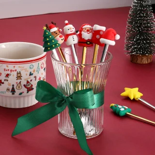 Kerstbestek Set 4 Dessertlepels Goud met Kerstdecoratie
