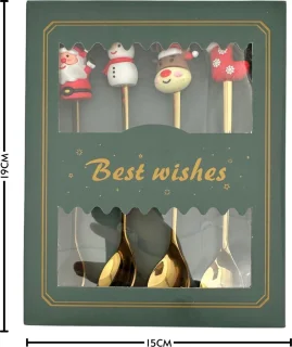 Kerstbestek Set 4 Dessertlepels Goud met Kerstdecoratie